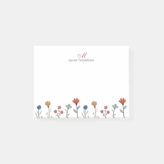 Simple Colourful Flowers Script Monogram Stripes Post-it Notes (Front)