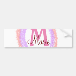 Simple colourful glitter sparkle add name monogram bumper sticker