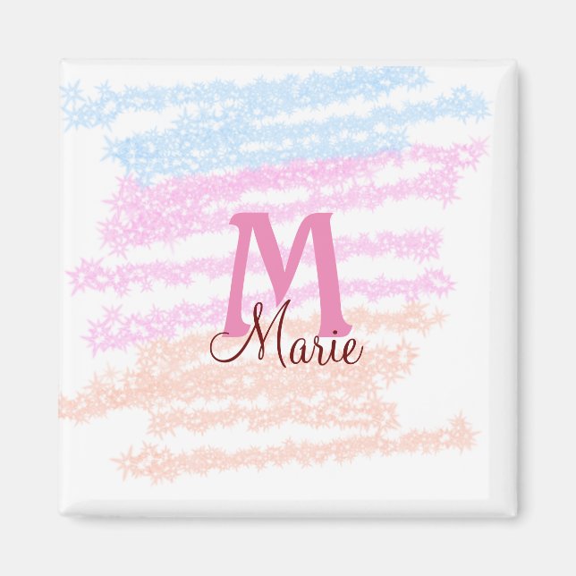 Simple colourful glitter sparkle add name monogram magnet (Front)