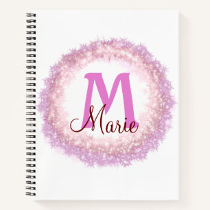 Simple colourful glitter sparkle add name monogram notebook
