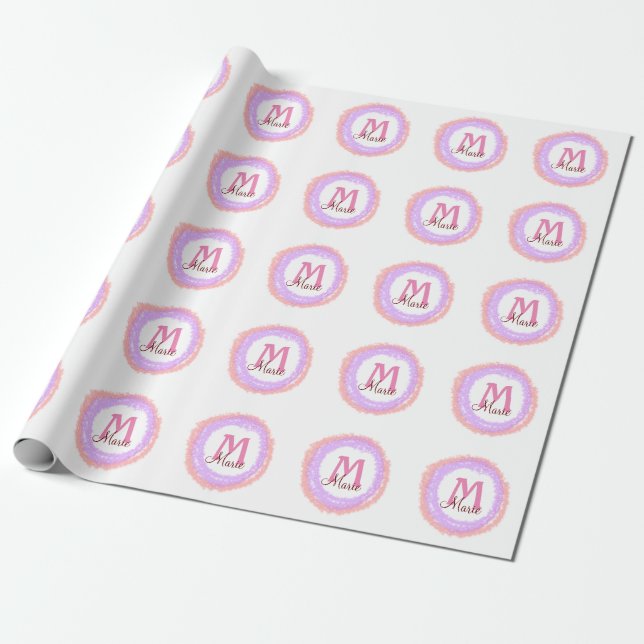 Simple colourful glitter sparkle add name monogram wrapping paper (Unrolled)