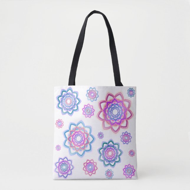 Simple Colourful Lotus Flower Pink Pastel Green Tote Bag (Front)