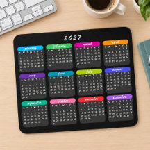 Simple Colourful Minimalist Black 2027 Calendar