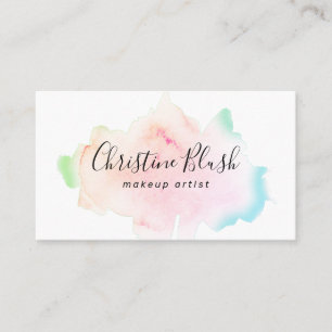Simple Colourful Pastel Watercolour Splash MUA Business Card