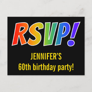 Simple, Colourful Rainbow Letters "RSVP!" + Event Postcard