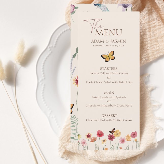 Simple Colourful Wildflower Floral Wedding Menu (Simple Colorful Wildflower Floral Wedding Menu)