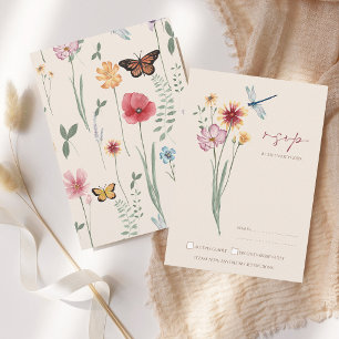 Simple Colourful Wildflower Floral Wedding RSVP Card