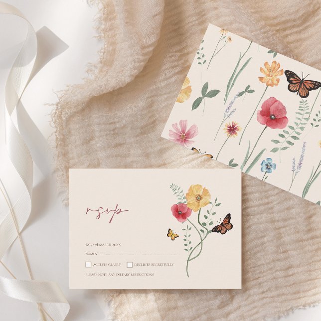 Simple Colourful Wildflower Floral Wedding RSVP Card (Simple Colorful Wildflower Floral Wedding RSVP Card)