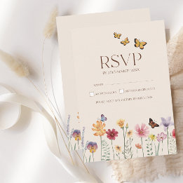 Simple Colourful Wildflower Floral Wedding RSVP Card