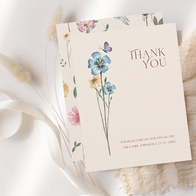 Simple Colourful Wildflower Floral Wedding Thank You Card (Simple Colorful Wildflower Floral Wedding Thank You Card)