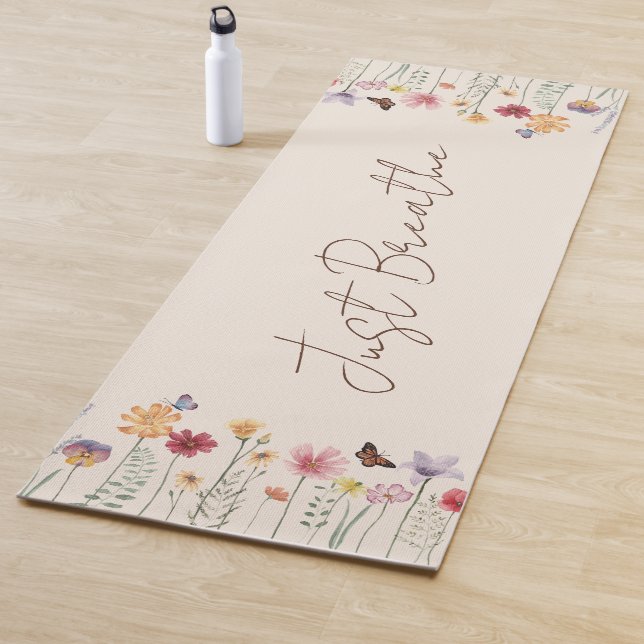 Simple Colourful Wildflowers and Butterflies Yoga Mat (In Situ)