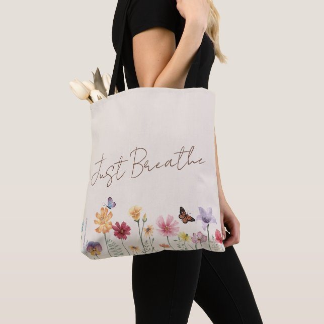 Simple Colourful Wildflowers and Butterflies Yoga Tote Bag (Close Up)