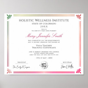 Simple Colourful Yoga Wellness Diploma Certificate Poster