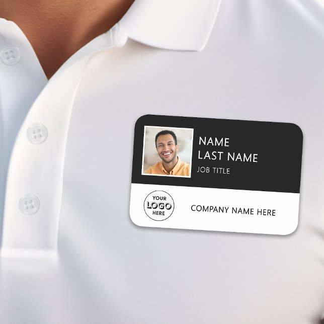 Simple Company Logo Black Employee Photo Name Tag (Creator Uploaded)