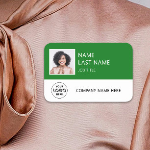 Simple Company Logo Green Employee Photo Name Tag