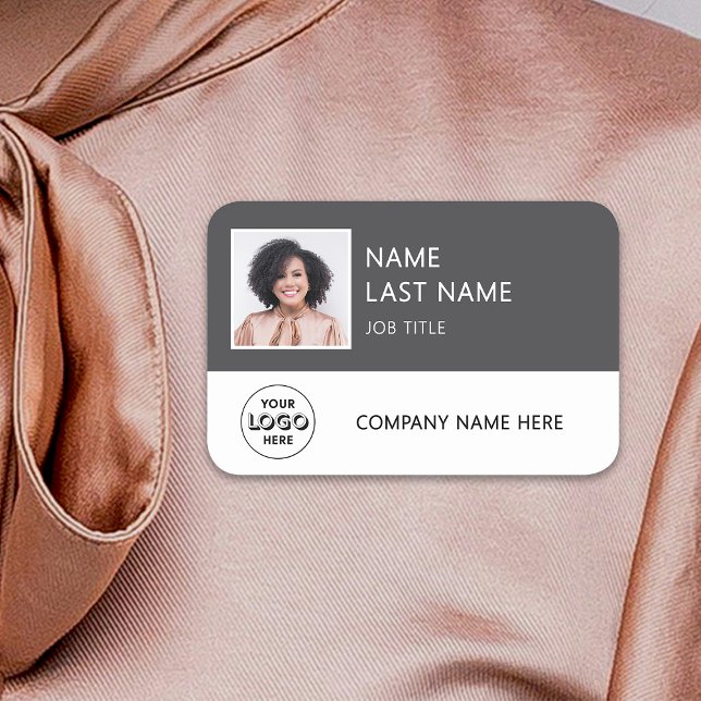 Simple Company Logo Grey Employee Photo Name Tag (Creator Uploaded)