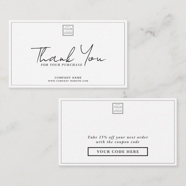 Simple Company Logo Promo Code Thank You Card (Front/Back)