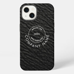 Simple Company Name Logo Black Faux Leather Effect iPhone 13 Case