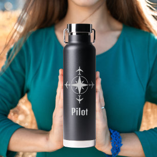 Simple Compass and Aeroplane for Pilot,Personalise Water Bottle