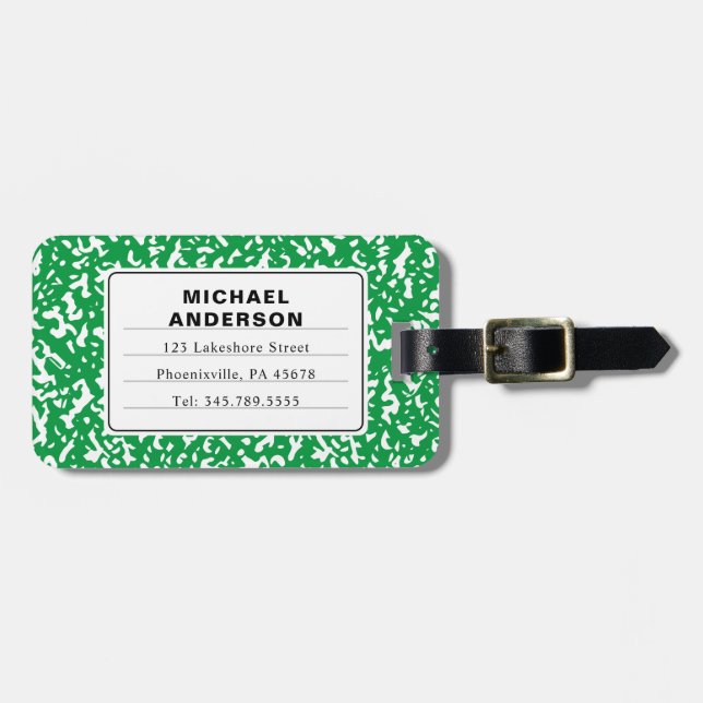  Simple Composition Green And White Notebook Luggage Tag (Front Horizontal)