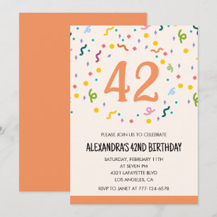 Simple Confetti 42nd birthday invitations Modern