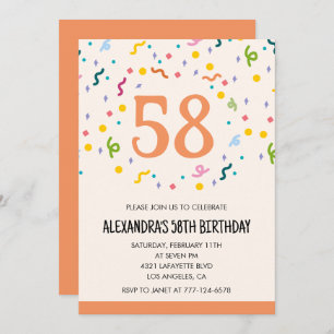 Simple Confetti 58th birthday invitations Modern