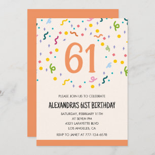 Simple Confetti 61st birthday invitations Modern