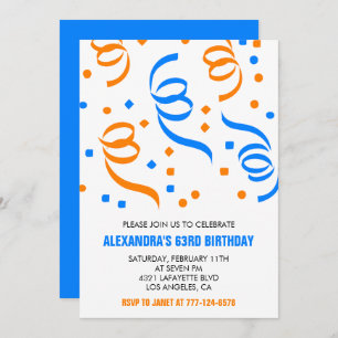 Simple Confetti 63rd birthday invitations Blue