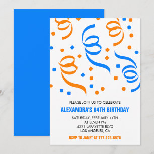 Simple Confetti 64th birthday invitations  Blue