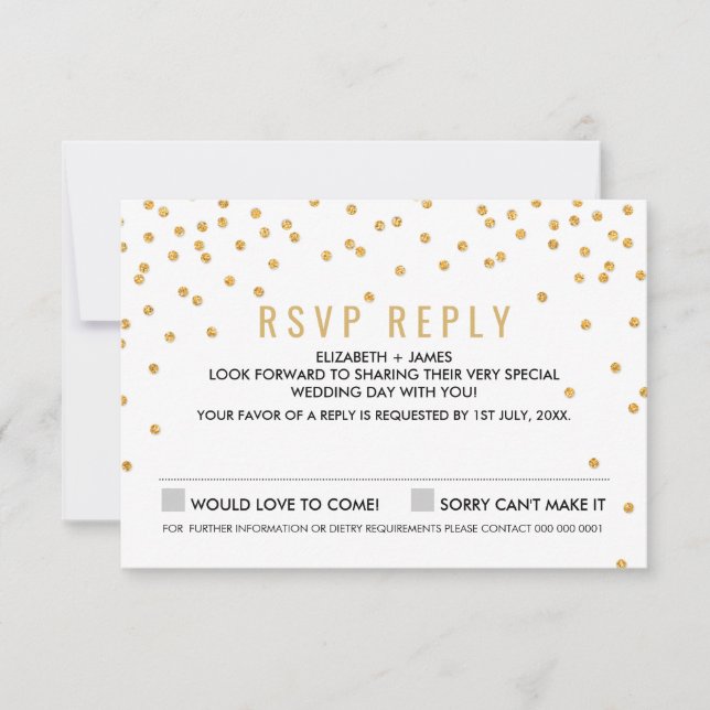 SIMPLE CONFETTI RSVP cute glamour gold glitter (Front)