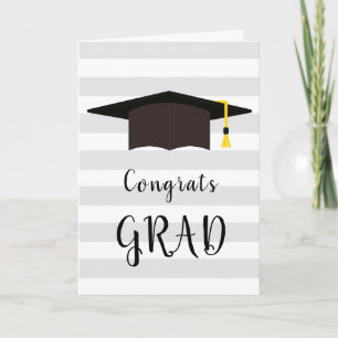 Simple Congrats Grad Graduation Cap Gray Stripes Card