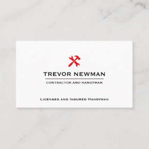 Simple Construction Handyman Carpenter RED Tools Business Card