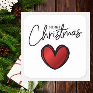 Simple Contemporary and Chic Merry Christmas Heart Square Sticker