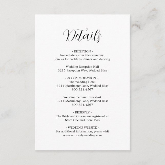 Simple Contemporary Black and White Modern Wedding Enclosure Card (Front)