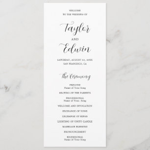 Simple Contemporary Black and White Modern Wedding Programme