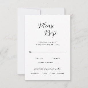 Simple Contemporary Black and White Modern Wedding RSVP Card