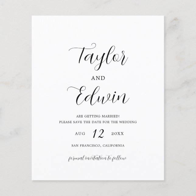 Simple Contemporary Budget Wedding Save The Date Flyer (Front)