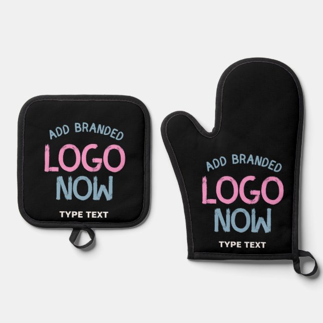 SIMPLE CONTEMPORARY CLEAN BLACK FASHIONABLE CLIENT OVEN MITT & POT HOLDER SET (Front)