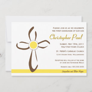 Simple Contemporary Cross with Yellow Invitation