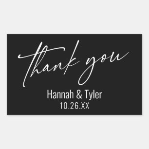 Simple Contemporary Handwriting Thank You Black Rectangular Sticker