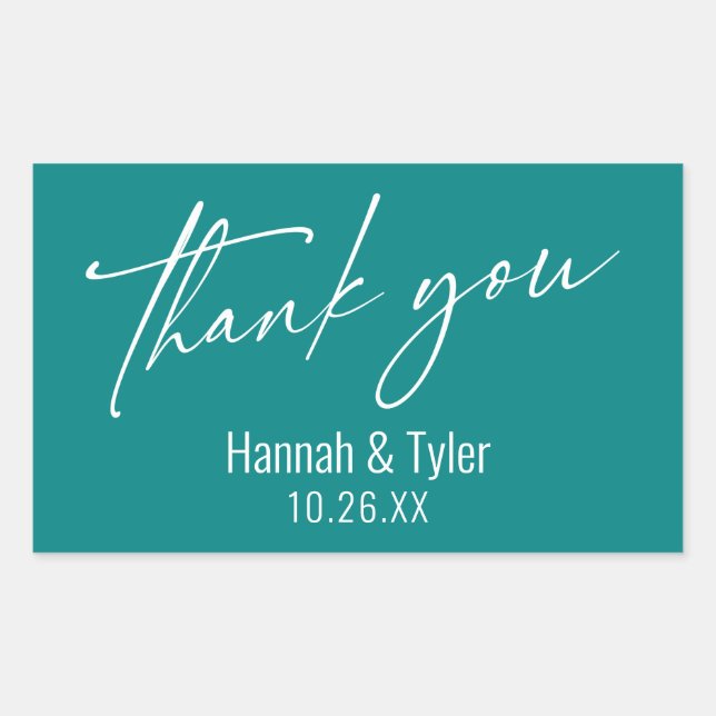 Simple Contemporary Handwriting Thank You Teal Rectangular Sticker (Front)