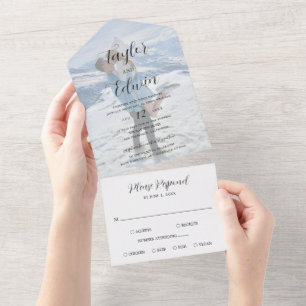 Simple Contemporary Modern Photo Wedding All In One Invitation