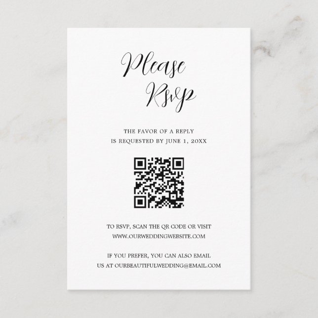 Simple Contemporary Modern QR Code Wedding RSVP Card (Front)