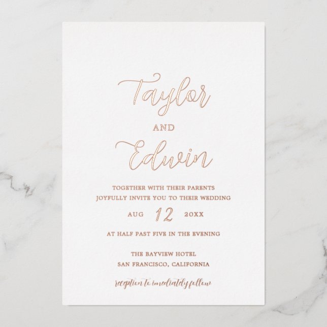 Simple Contemporary Modern Wedding Rose Gold (Front)