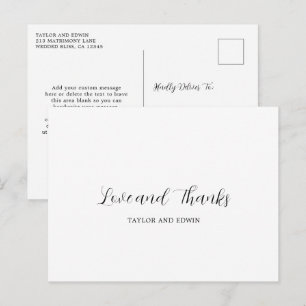 Simple Contemporary Modern Wedding Thank You Postcard