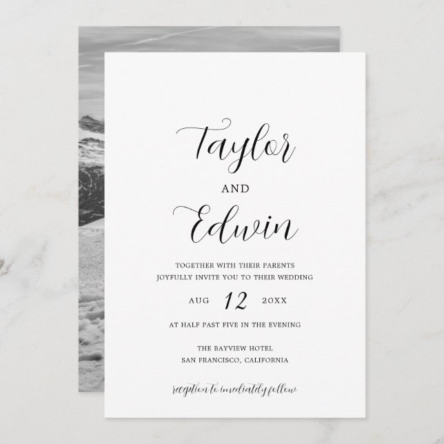 Simple Contemporary Photo Modern Wedding Invitation (Front/Back)