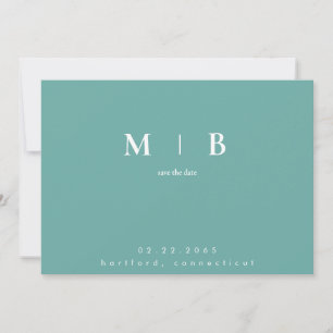Simple Contemporary Turquoise Monogram Save The Date