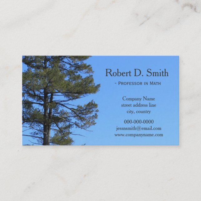 Simple,cool evergreen pine tree in sky business card (Front)