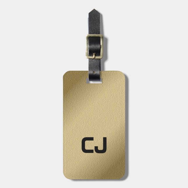 Simple Cool Faux Gold Black Monogram Luggage Tag (Front Vertical)