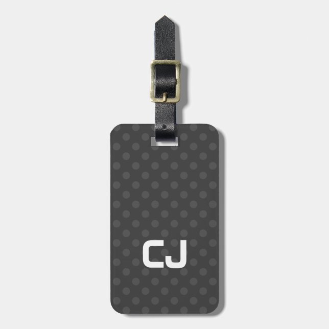 Simple Cool Grey Dotted Monogram Luggage Tag (Front Vertical)